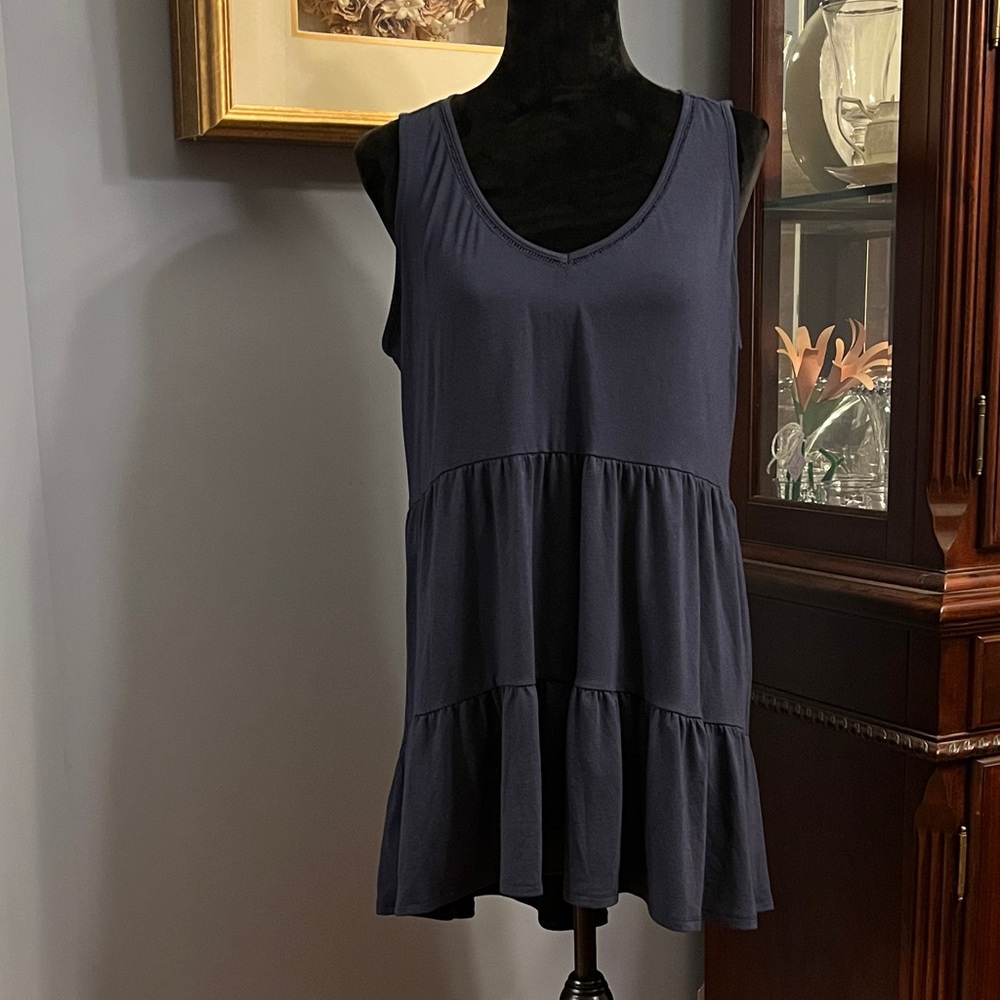 Navy Sleeveless Tiered Tunic Top